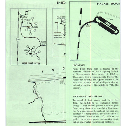 Vintage Indian Lake & Palms Brook State Parks Michigan Brochure TF4-B3