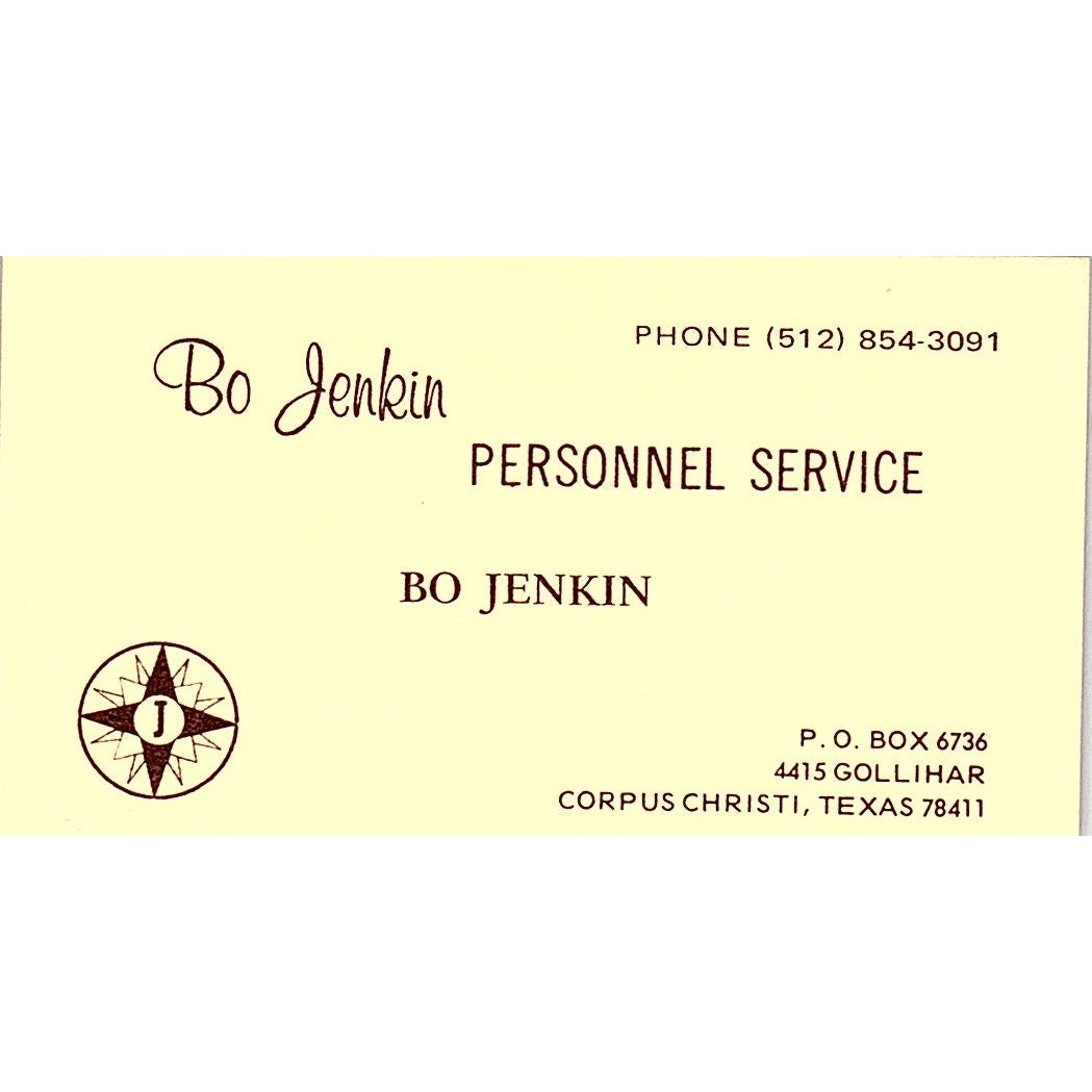 Bo Jenkin Personnel Service Bo Jenkin Corpus Christi TX Business Card SF3-B7