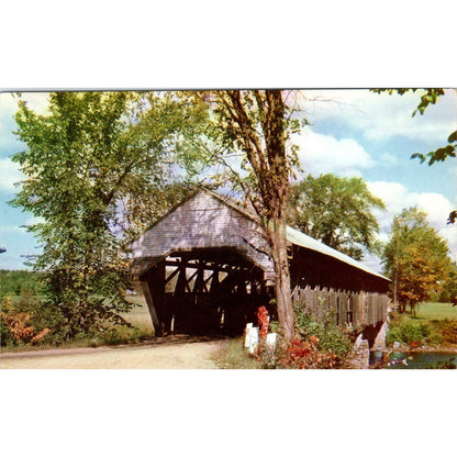 Covered Bridge at Parsonfield Porter ME Vintage Covered Bridge Postcard PC17