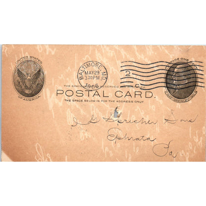 1906 John Bolgiano & Son Seedmen Baltimore MD Payment Receipt Postal Card AE8
