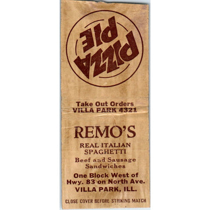 Remo's Italian Restaurant Villa Park IL Vintage Matchbook Cover SD4-Y5