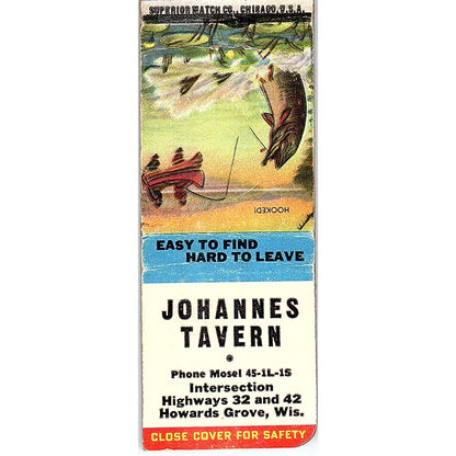 Johannes Tavern Howards Grove WI Vintage Matchbook Cover SC7-Y11