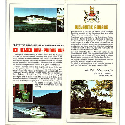 1960s British Columbia Ferries Fold Out Map & Travel Brochure TH2-TB4