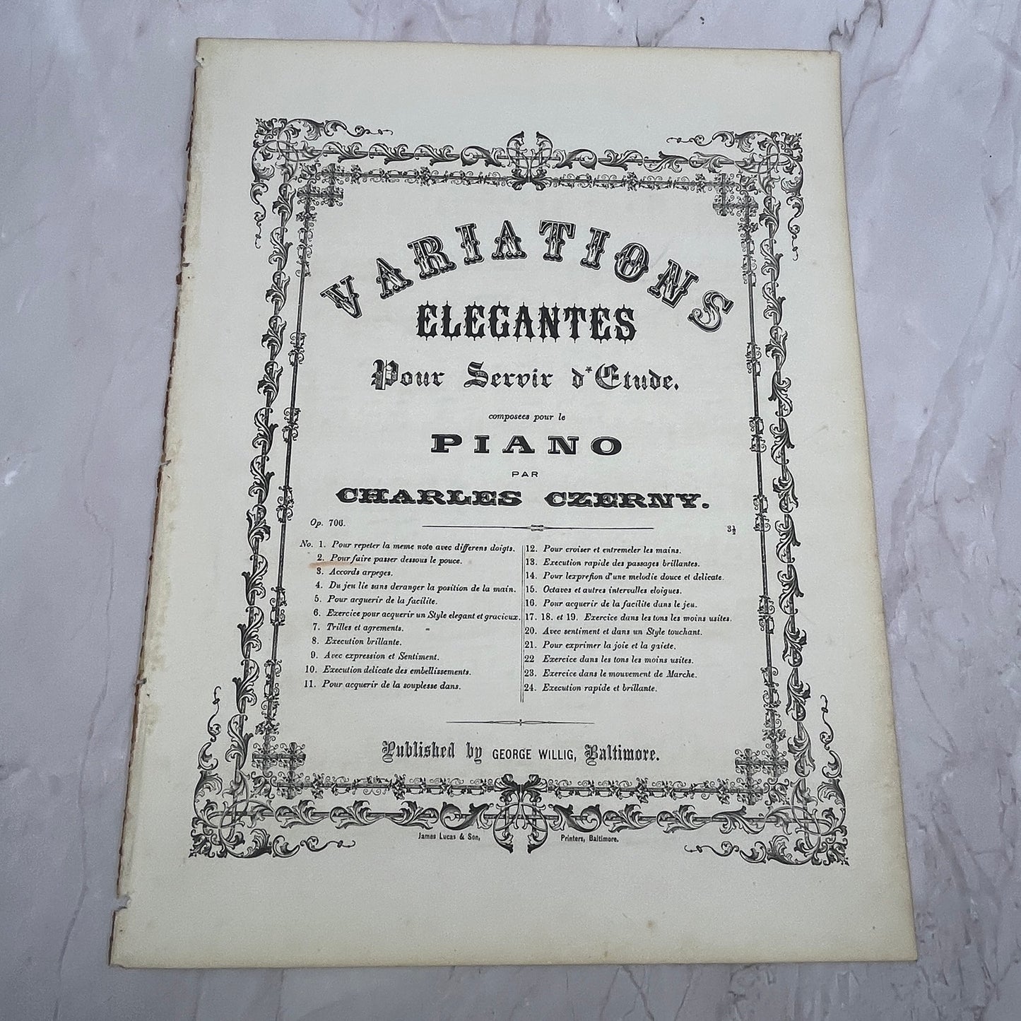 c1860 Pour Faire Passer Dessous Le Pouce Charles Czerny Willig Sheet Music V16