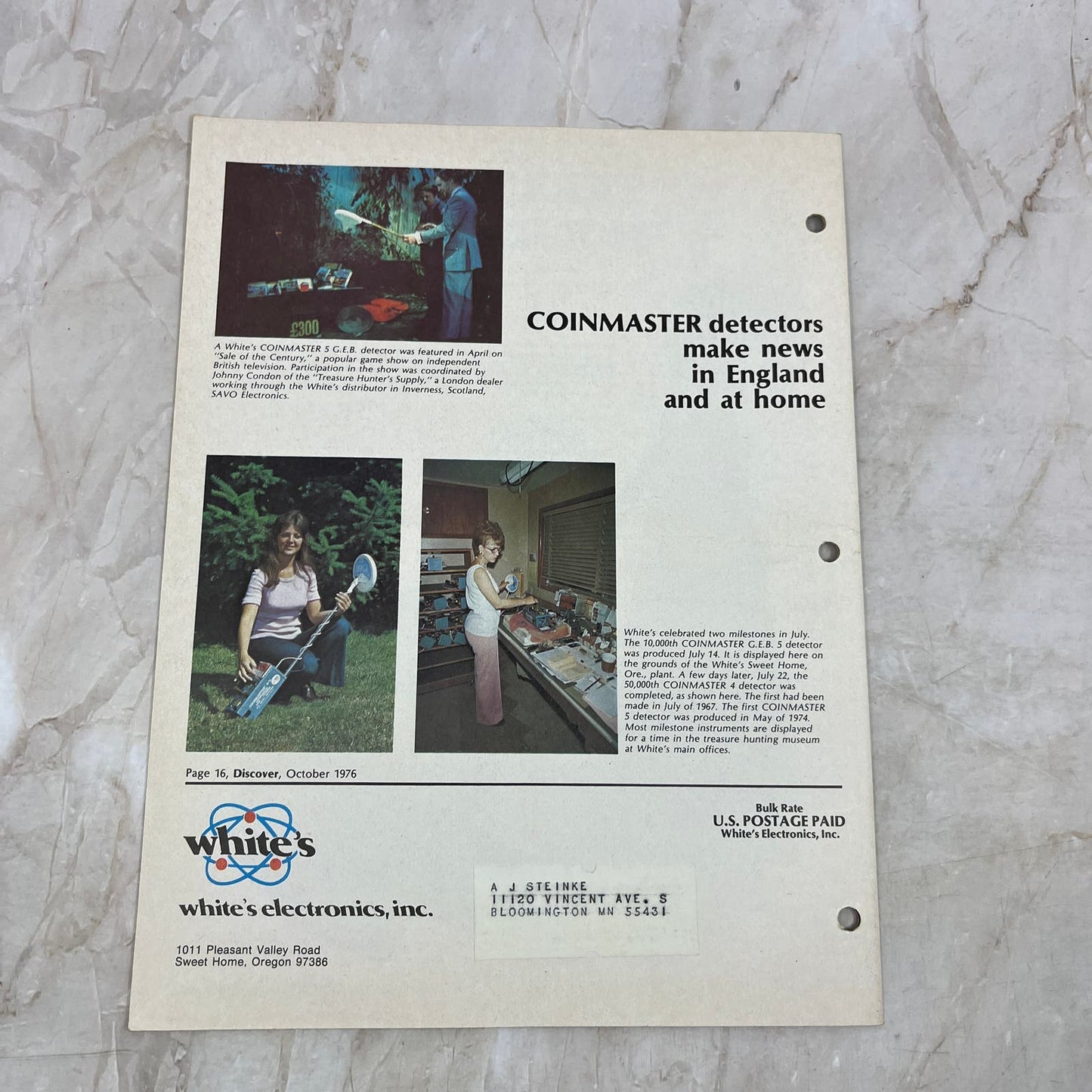 1976 Oct White's Electronics Discover Newsletter Metal Detectors Treasure M19