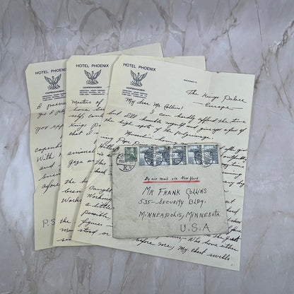 1937 Handwritten Letter Hotel Phoenix Copenhagen Denmark to Minneapolis MN AE3