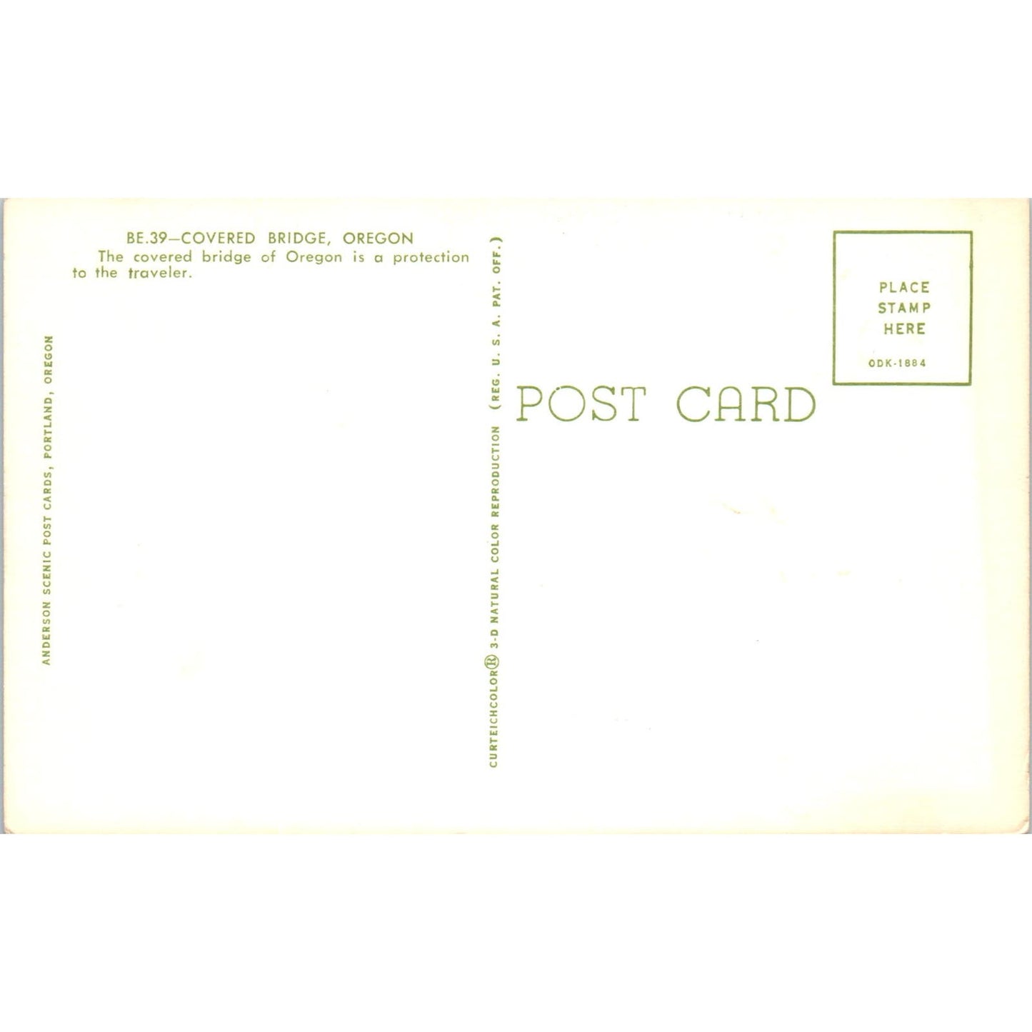 BE.39 Covered Bridge Oregon Covered Bridge Postcard PB12
