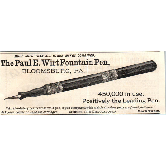 The Paul E. Wirt Fountain Pen Bloomsburg PA c1890 Victorian ad AE8-CH3