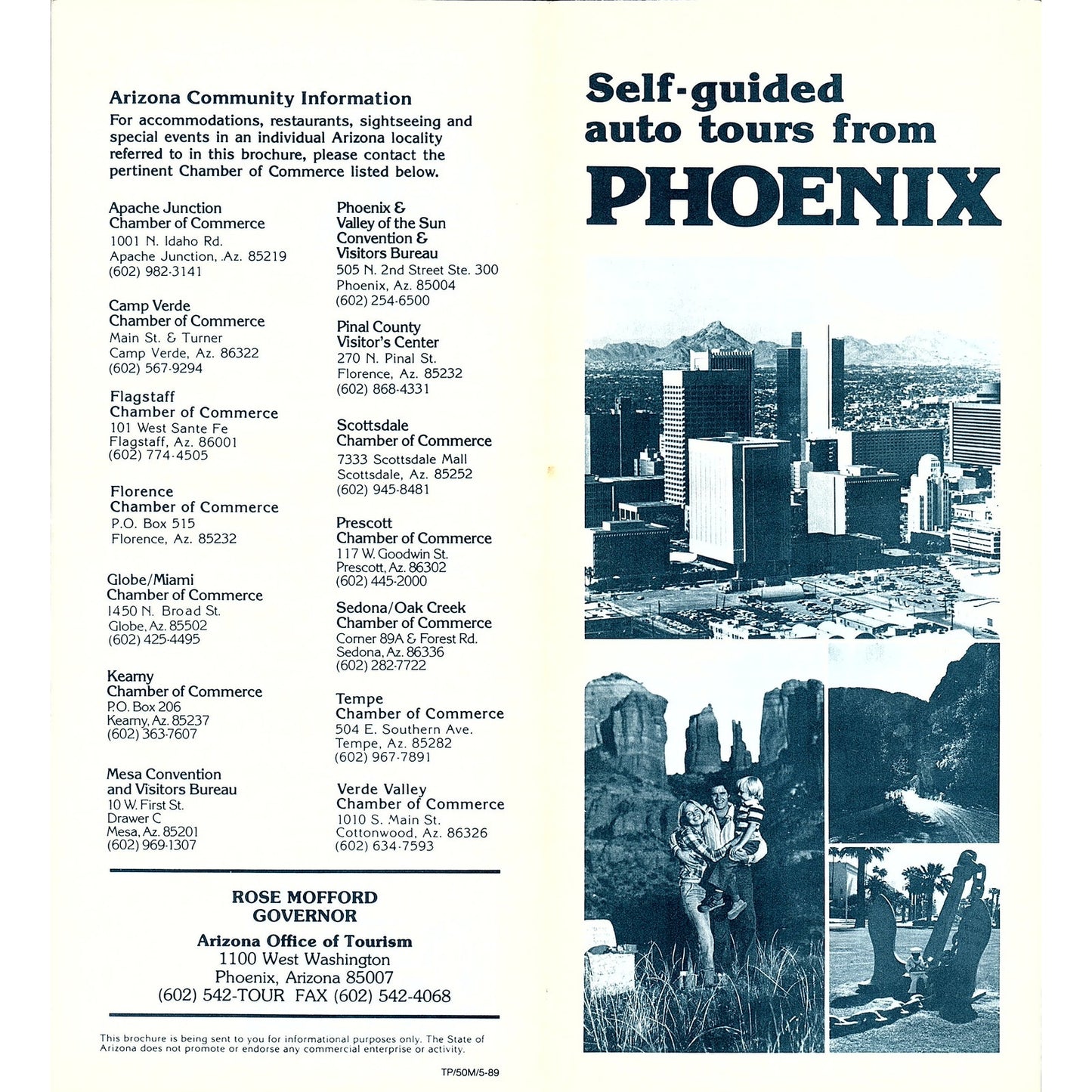 Self Guided Auto Tours from Phoenix AZ Vintage Fold Out Travel Brochure TH2-TB1