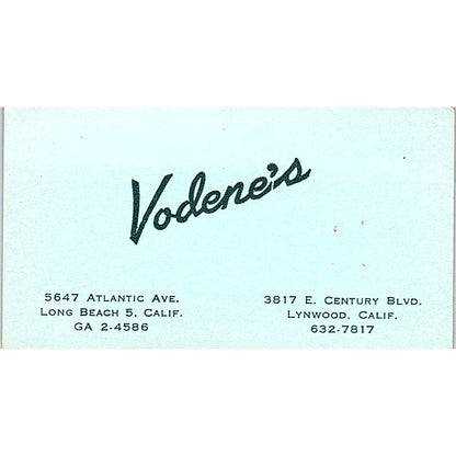 Vodene's Long Beach, Lynwood CA Vintage Business Card SE5-B4