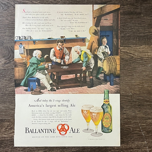 1947 Ballantine Ale 3 Rings Newark NJ Magazine Ad 10x13 V3