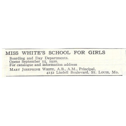 Miss Josephine White School for Girls St. Louis MO c1918 Advertisement AE5-SA11