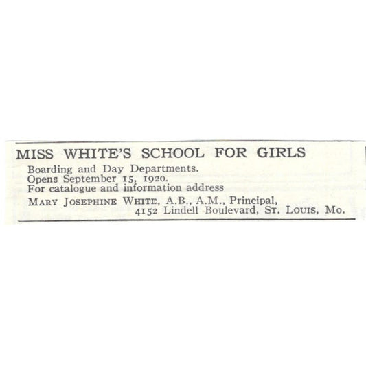 Miss Josephine White School for Girls St. Louis MO c1918 Advertisement AE5-SA11