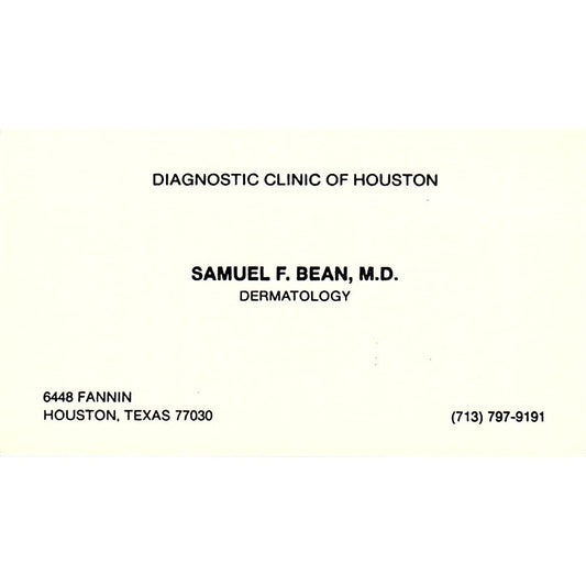 Samuel F Bean Dermatology Houston Texas Vintage Business Card SB4-B1