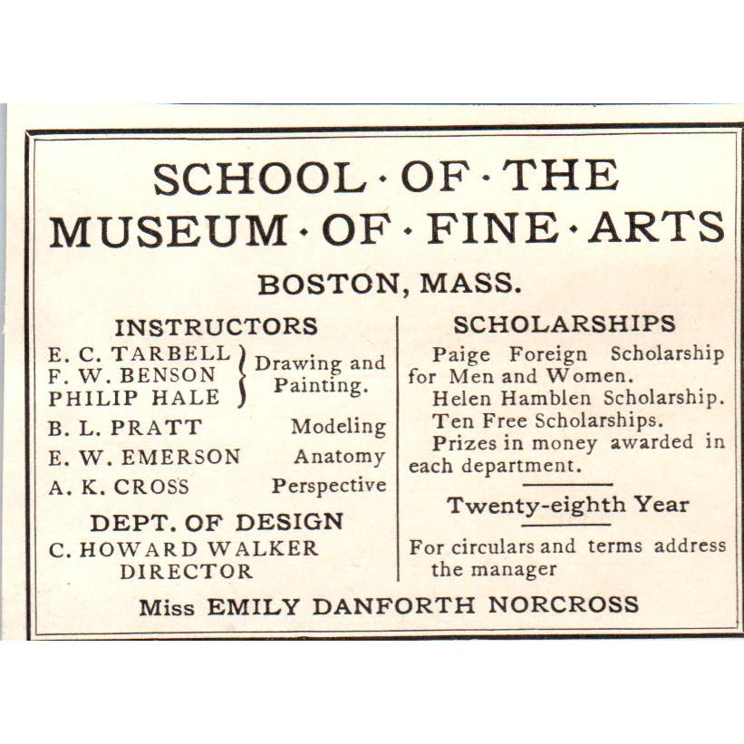 School of the Museum of Fine Arts 28th Year Boston c1905 Victorian Ad AE9-MA11