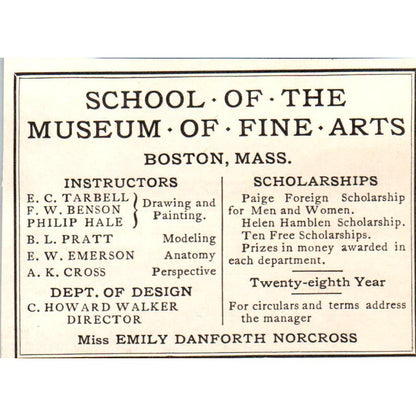 School of the Museum of Fine Arts 28th Year Boston c1905 Victorian Ad AE9-MA11