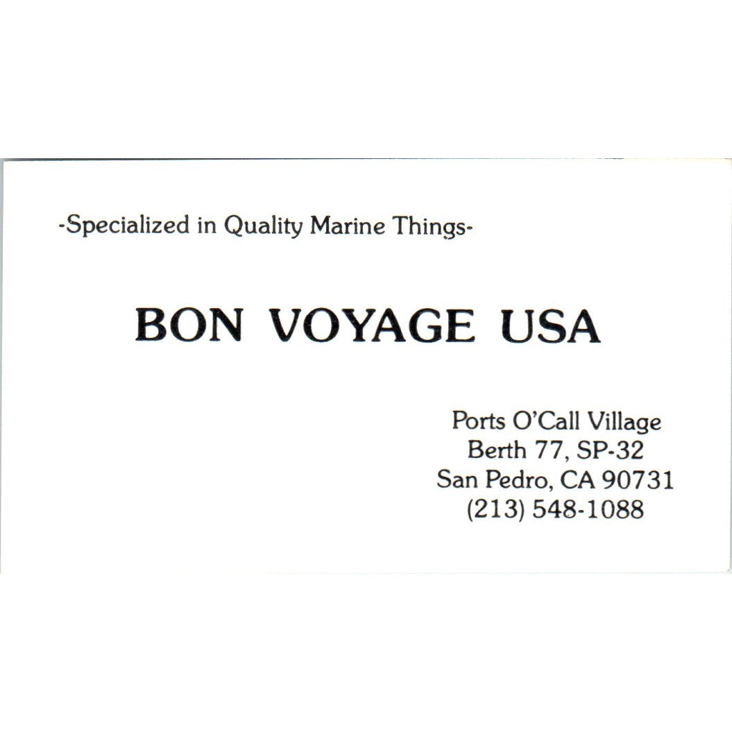 Bon Voyage USA Ports O'Call Village San Pedro CA Vintage Business Card SD8-B19