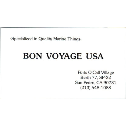 Bon Voyage USA Ports O'Call Village San Pedro CA Vintage Business Card SD8-B19