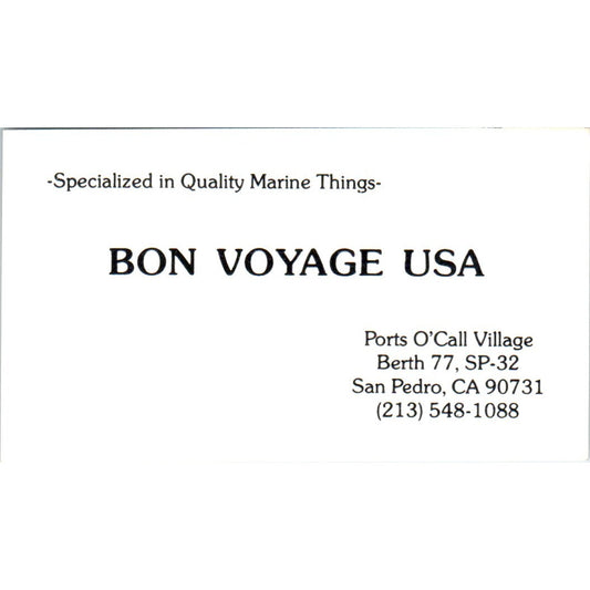Bon Voyage USA Ports O'Call Village San Pedro CA Vintage Business Card SD8-B19