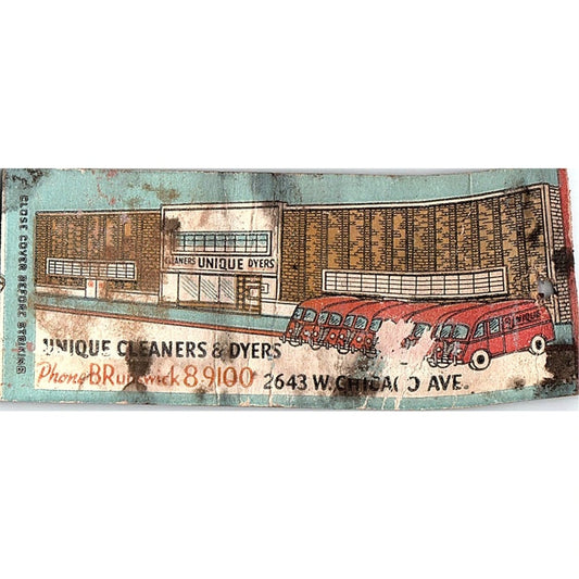 Unique Cleaners & Dyers 26643 W. Chicago Ave Vintage Matchbook Cover SC7-Y4