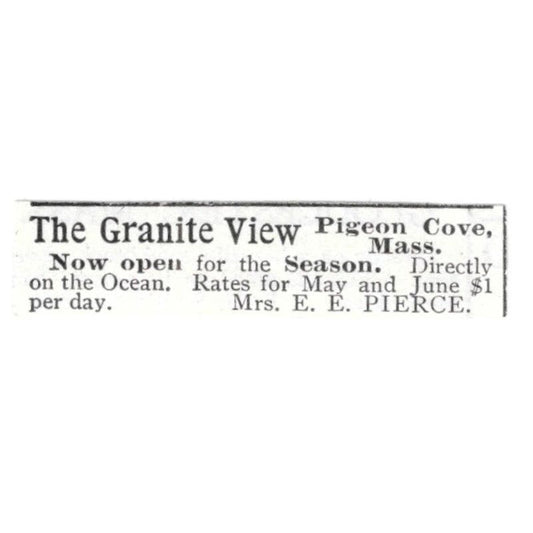 The Granite View Pigeon Cove MA E.E. Pierce c1918 Original Advertisement AE5-SV5