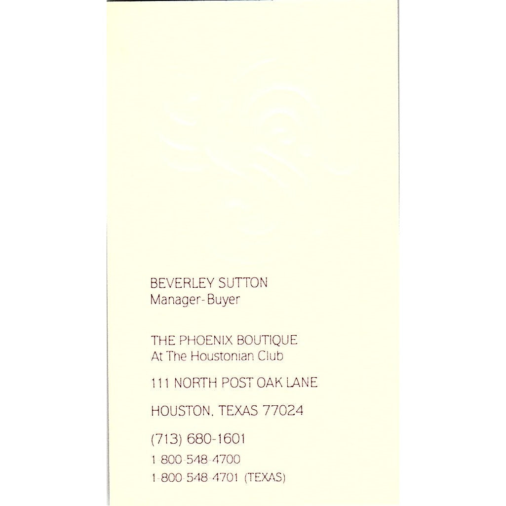 The Phoenix Boutique Beverley Sutton Houston TX Vintage Business Card SB4-B8