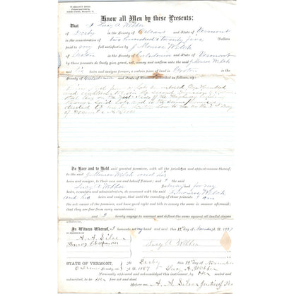 1887 Warranty Deed Lucy A. Webber to James M. Welch Groton VT AF7-E7