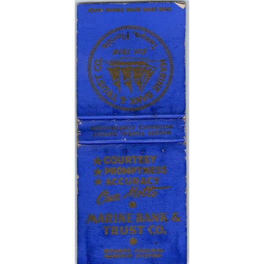 Marine Bank and Trust Co Tampa Florida Vintage Matchbook Cover SD4-Y15