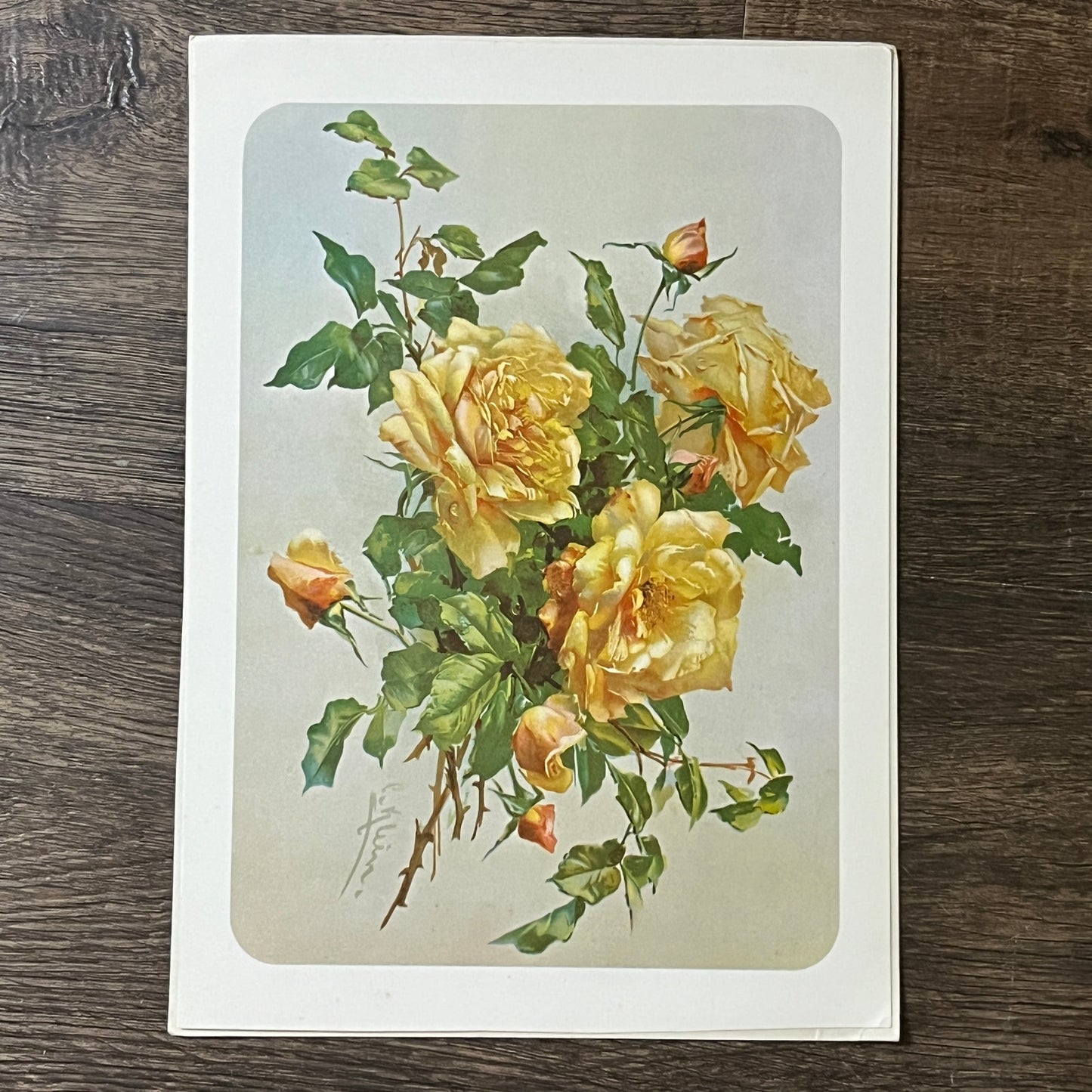 Vintage Kitsch Yellow Roses 7x10 Art Print V2