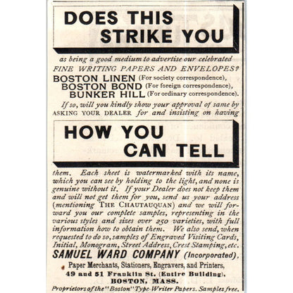 Does This Strike You Samuel Ward Company Paper Boston c1890 Victorian Ad AE8-CH6