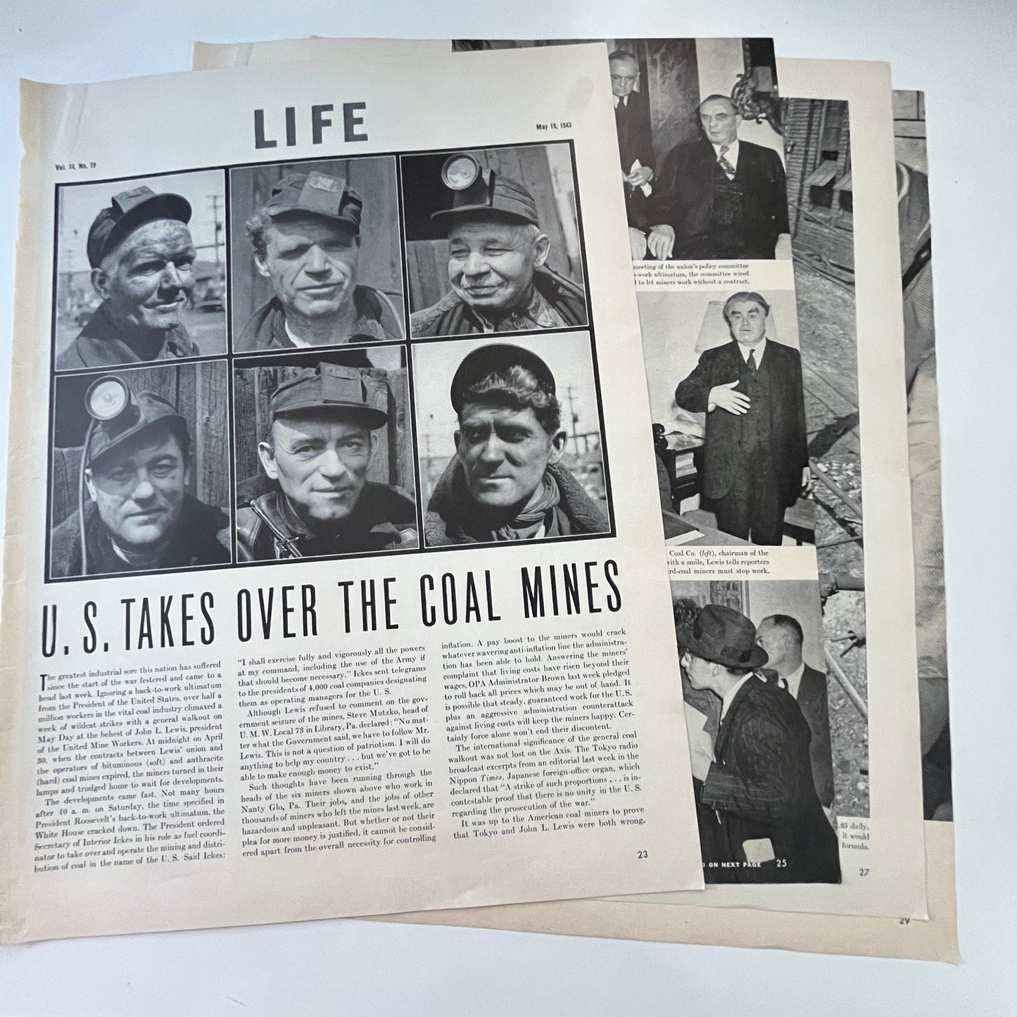US Takes Over the Coal Mines 4 Pages 1940s WWII Era Article V30-1