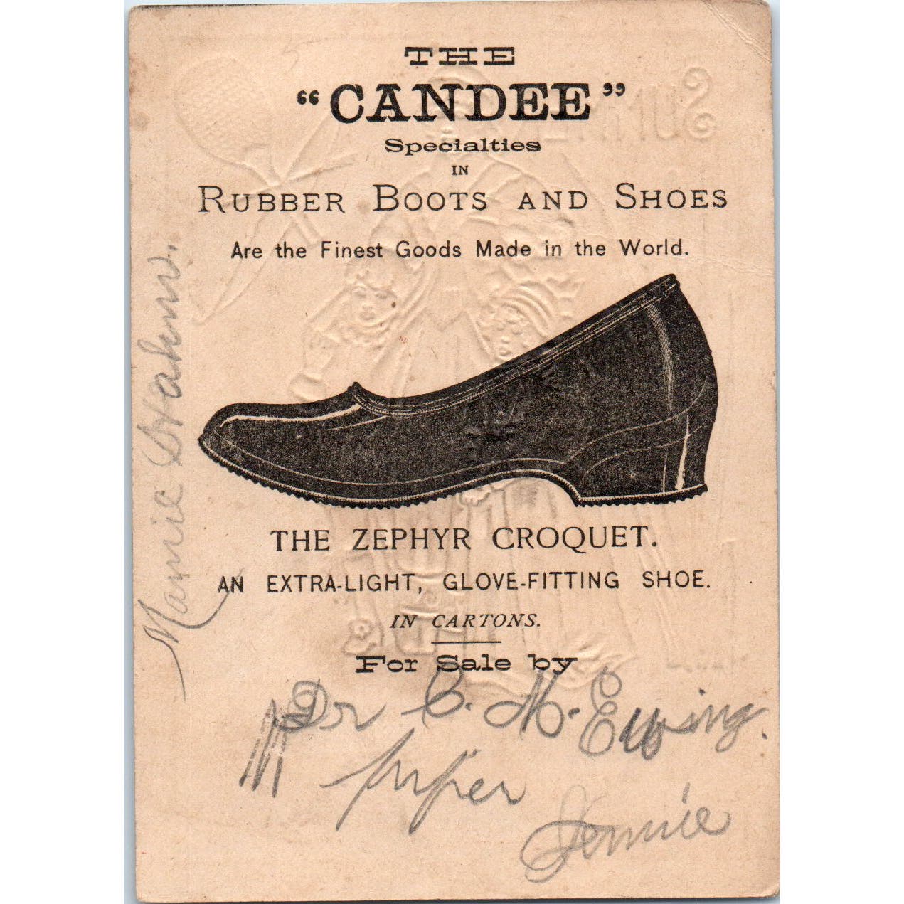 Summer Candee Rubber Boots & Shoes Zephyr Croquet c1880 Victorian Trade Card AE5