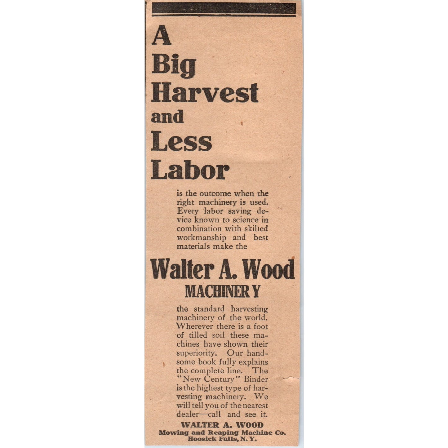 Walter A. Wood Mowing and Reaping Machine Co Hoosick Falls NY 1905 Ad AF1-NEH