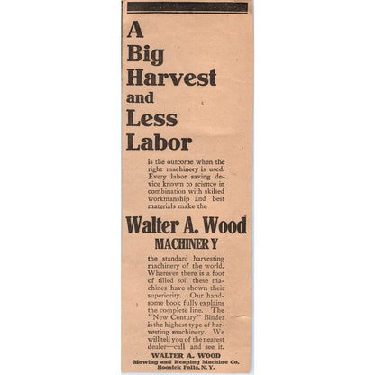 Walter A. Wood Mowing and Reaping Machine Co Hoosick Falls NY 1905 Ad AF1-NEH