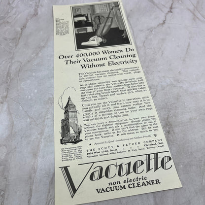Vacuette Non-Electric Vacuum Cleaner Cleveland OH 1924 Magazine Ad FL6-11