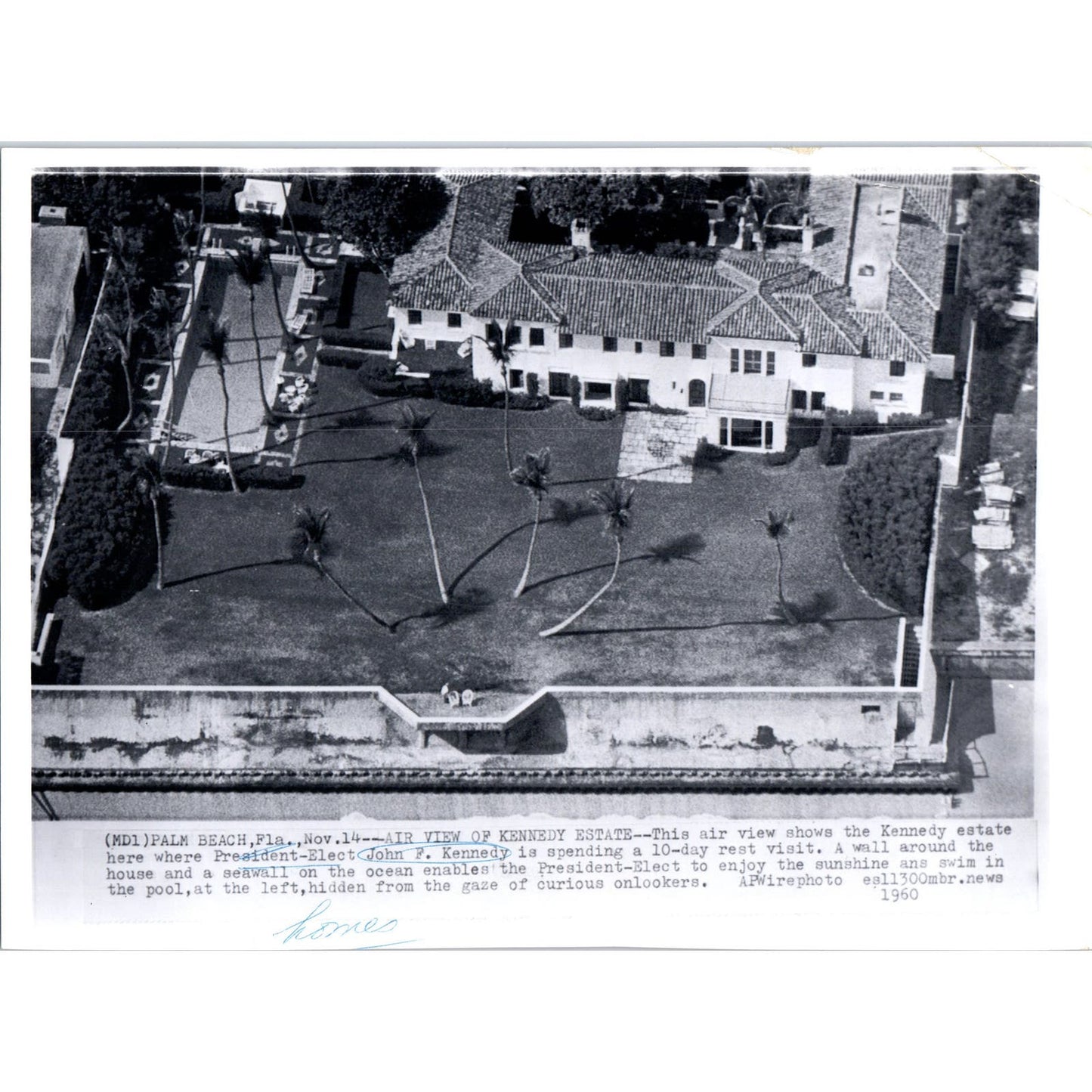 Aerial View of Kennedy Estate Palm Beach FL 1960 7x10 Original Press Photo D1-P