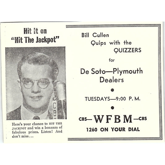 Bill Cullen WFBM CBS Radio Indianapolis IN 1947 Ad AF6-21
