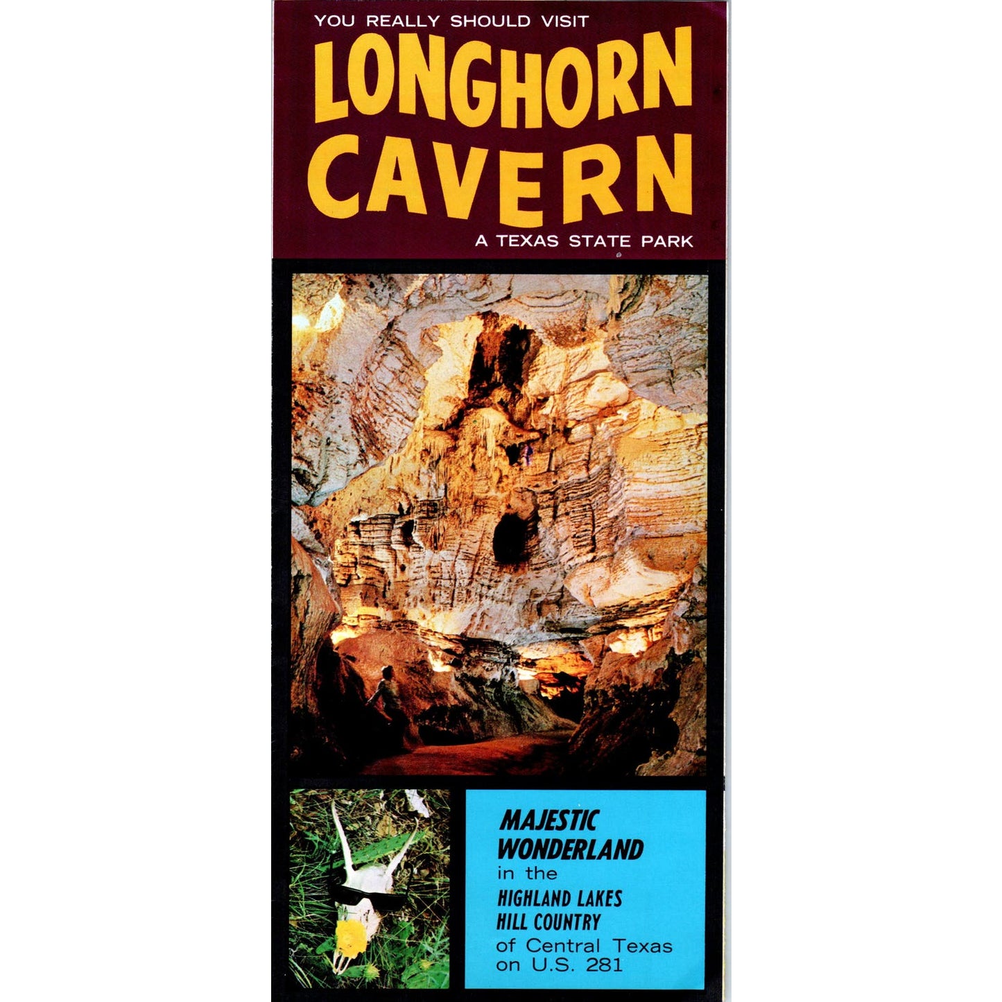 c1970 Longhorn Cavern Texas State Park Fold Out Travel Brochure AE8