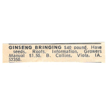 B. Collins Ginseng Viola IA 1977 Ad AF6-S5