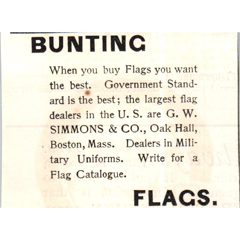 Bunting Flags G.W. Simons & Co Boston MA c1890 Victorian Ad AE8-CH9