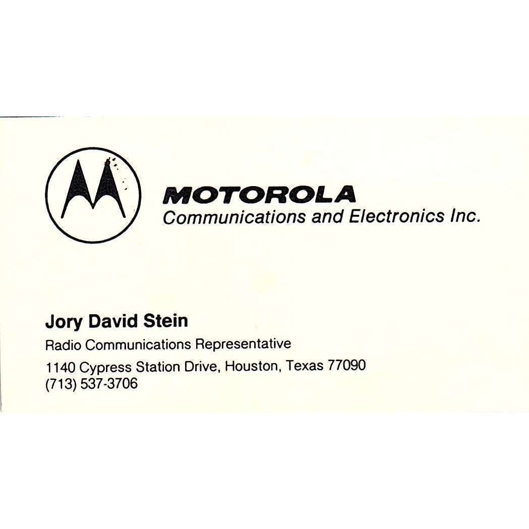 Jory David Stein Motorola Houston Vintage Business Card SC9-B2