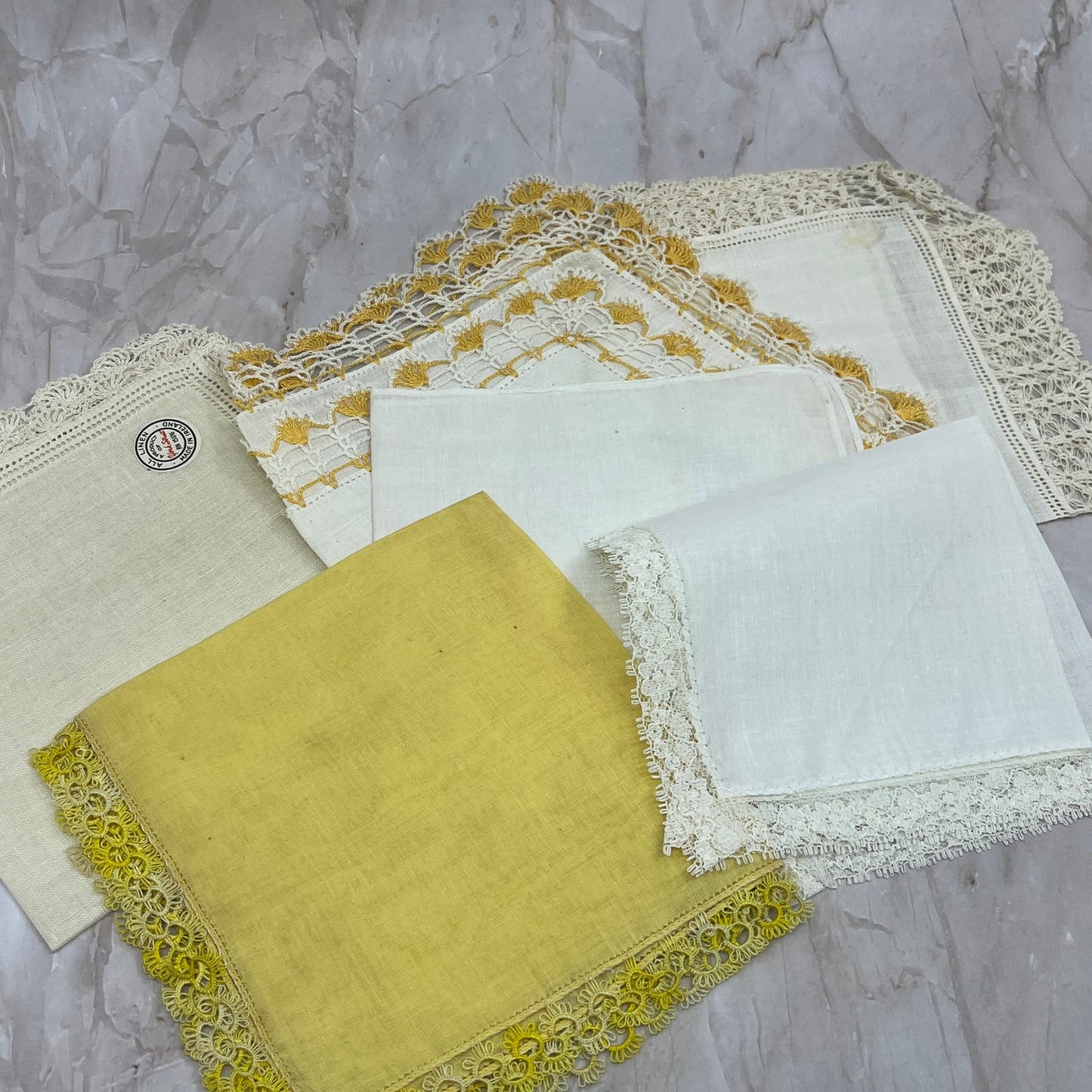 Vintage Lot of 6 Linen Napkins Handkerchiefs TF5