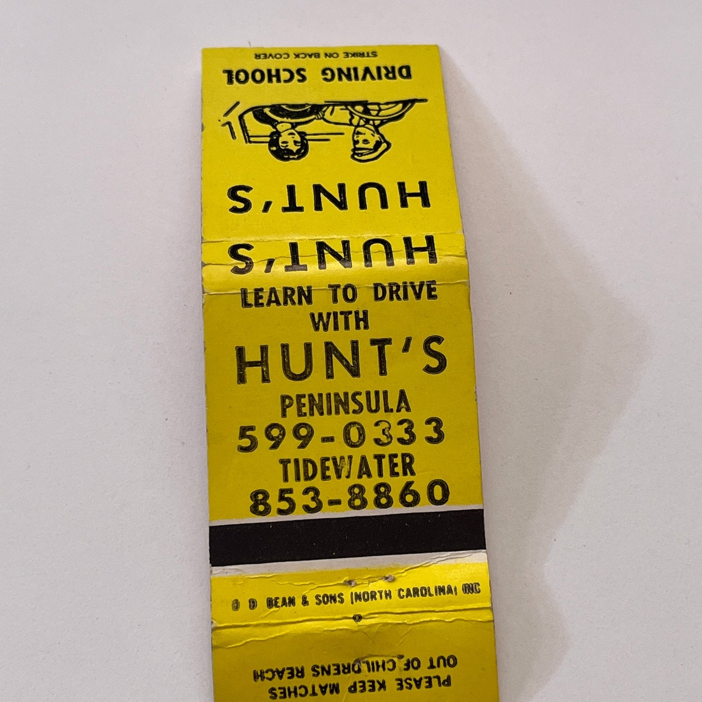 Hunt's Driving School Peninsula Tidewater Vintage Matchbook Cover TB6-MB1-10