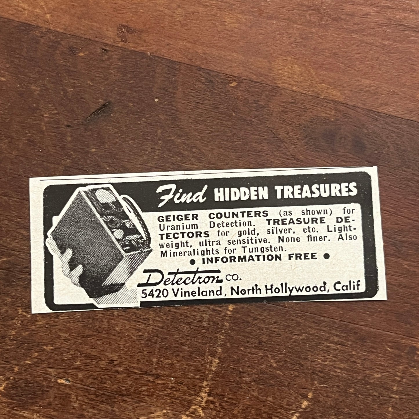 Detectron Co Geiger Counters Treasure Detectors Hollywood CA 1955 Ad AF9-S2