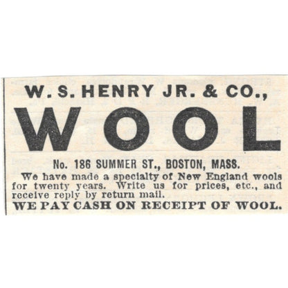 W.S. Henry Jr. & Co. Wool Boston MA 1905 Magazine Ad AF1-NES2