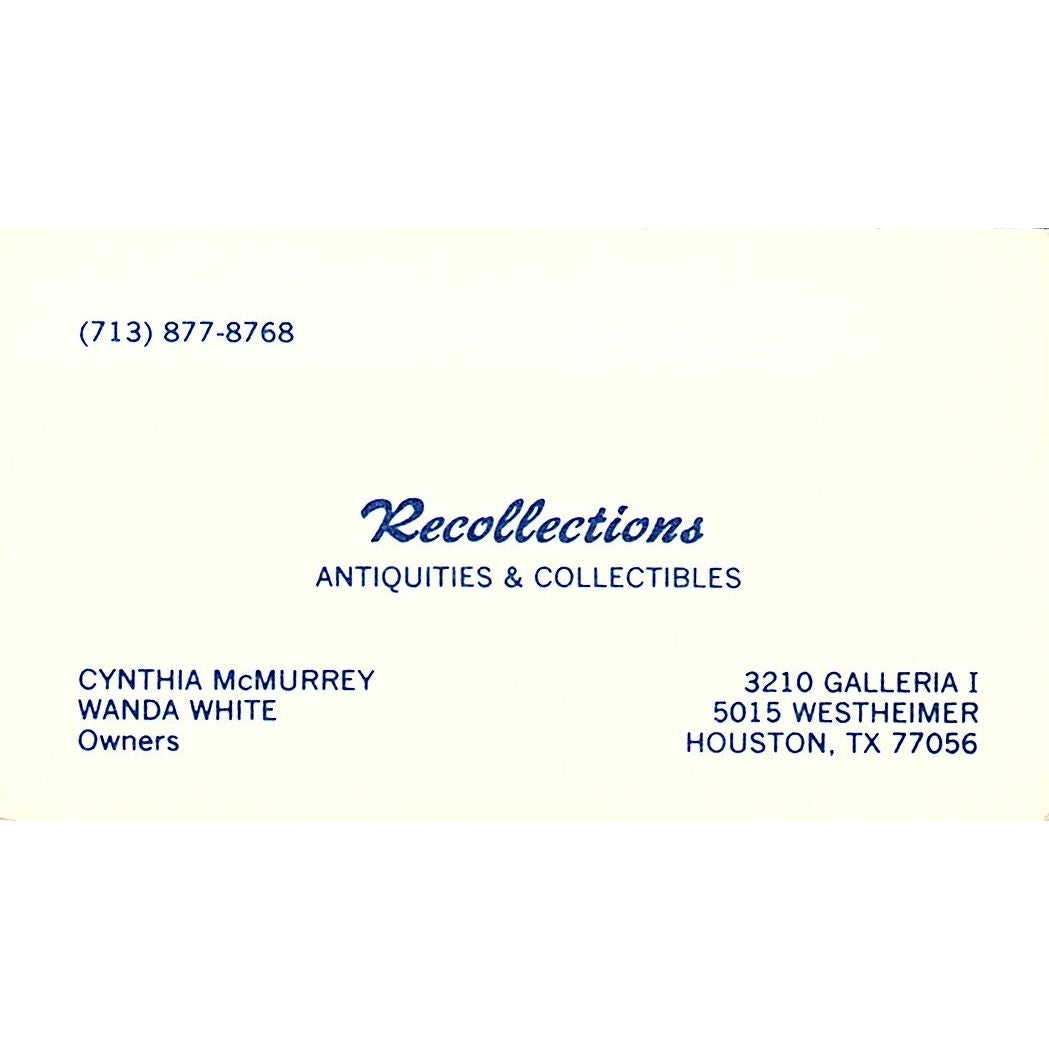 Recollections Antique Cynthia McMurrey Wanda White Houston Business Card SE3-B16