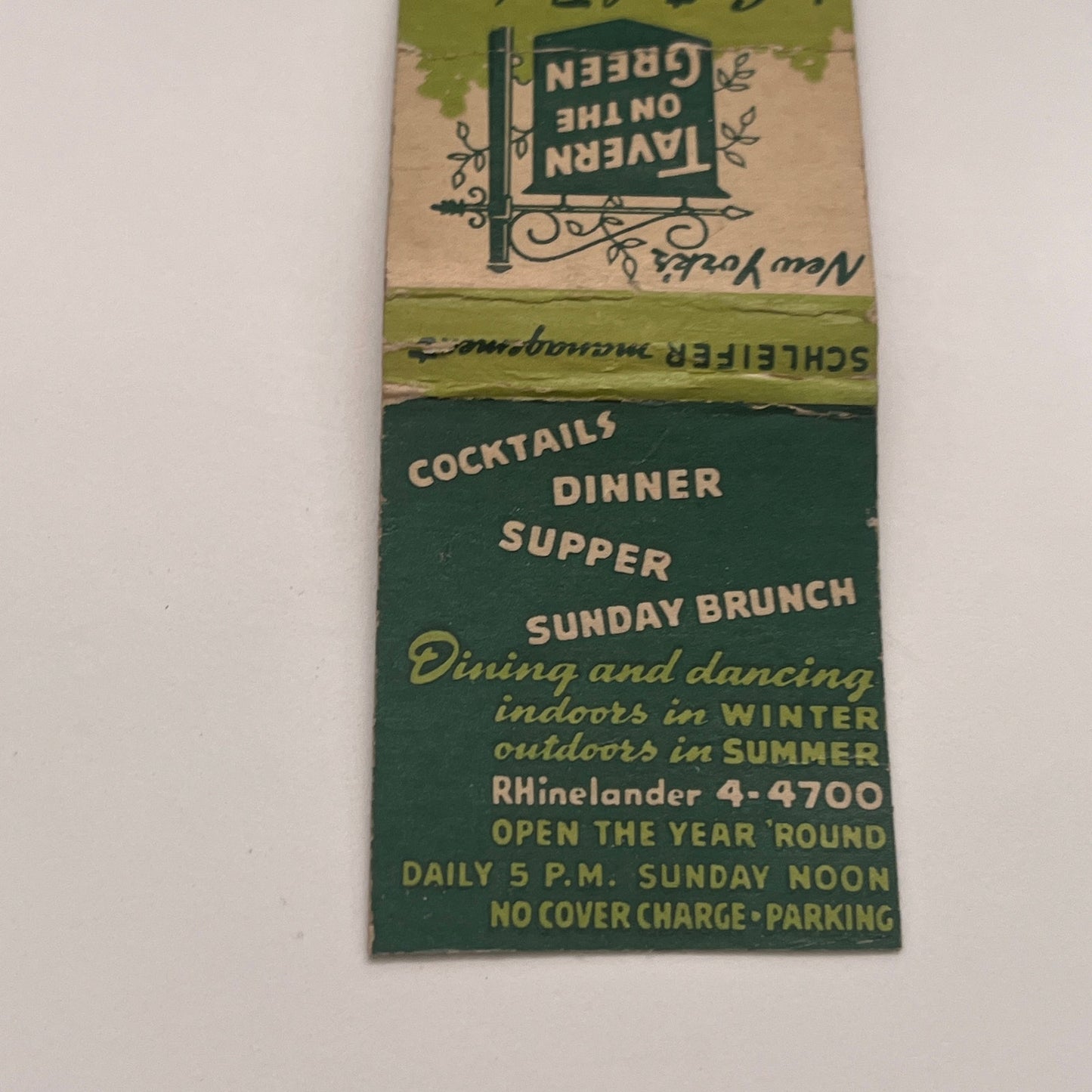 Tavern on the Green in Central Park Schleifer Vintage Matchbook Cover MM4-2