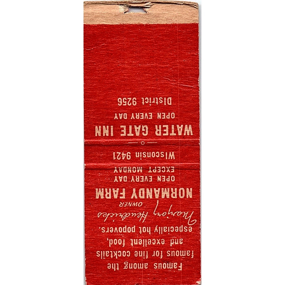 Normandy Farm Potomac MD, Watergate Inn Washington DC Vtg Matchbook Cover SE5-Y2