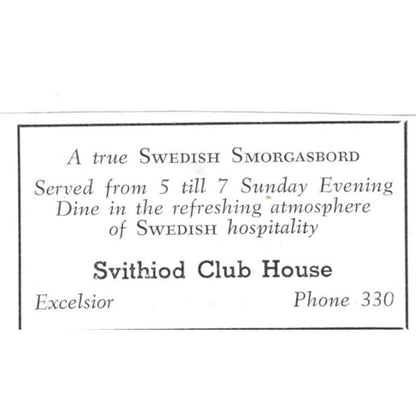 Svithiod Club House Swedish Smorgasbord Excelsior MN 1940 Magazine Ad AF1-SS5