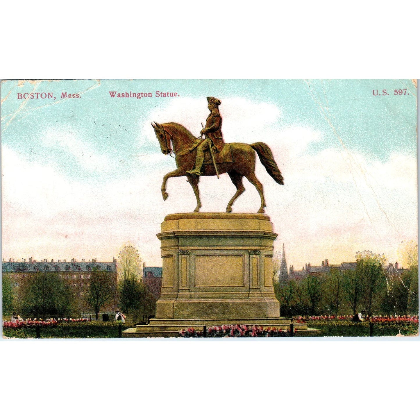 1907 Washington Statue Boston MA Original Postcard PC9